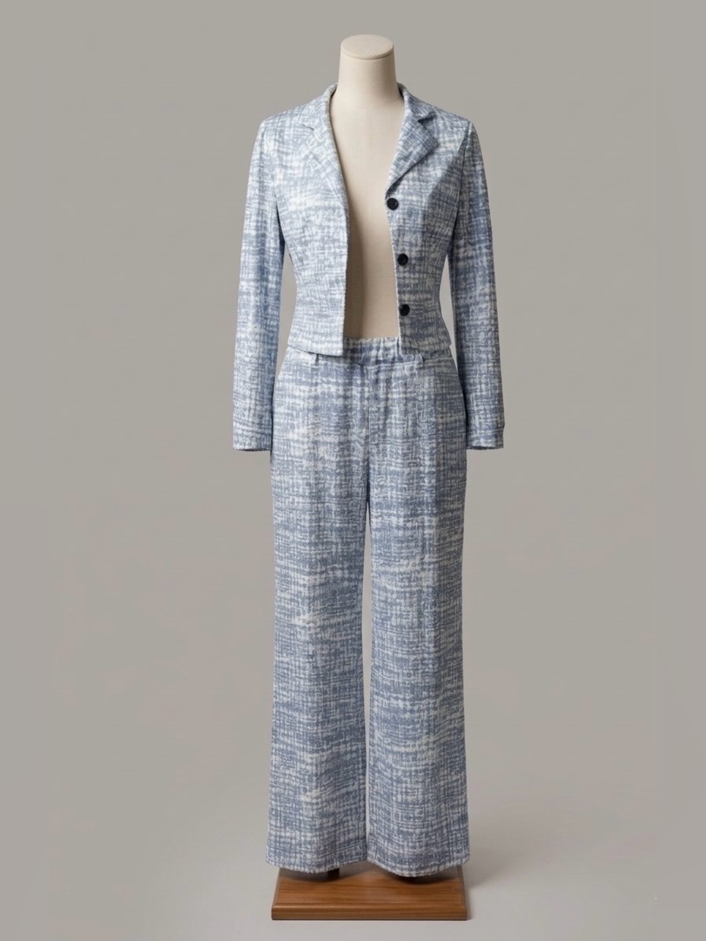 Blue Wide-Leg Pants & Cropped Jacket Set